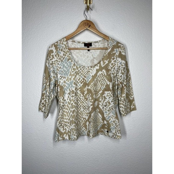 Escada Stretch Jersey Scoop Neck Top Size 42 US Large L Snake Print 3/4 Sleeves - Picture 1 of 6